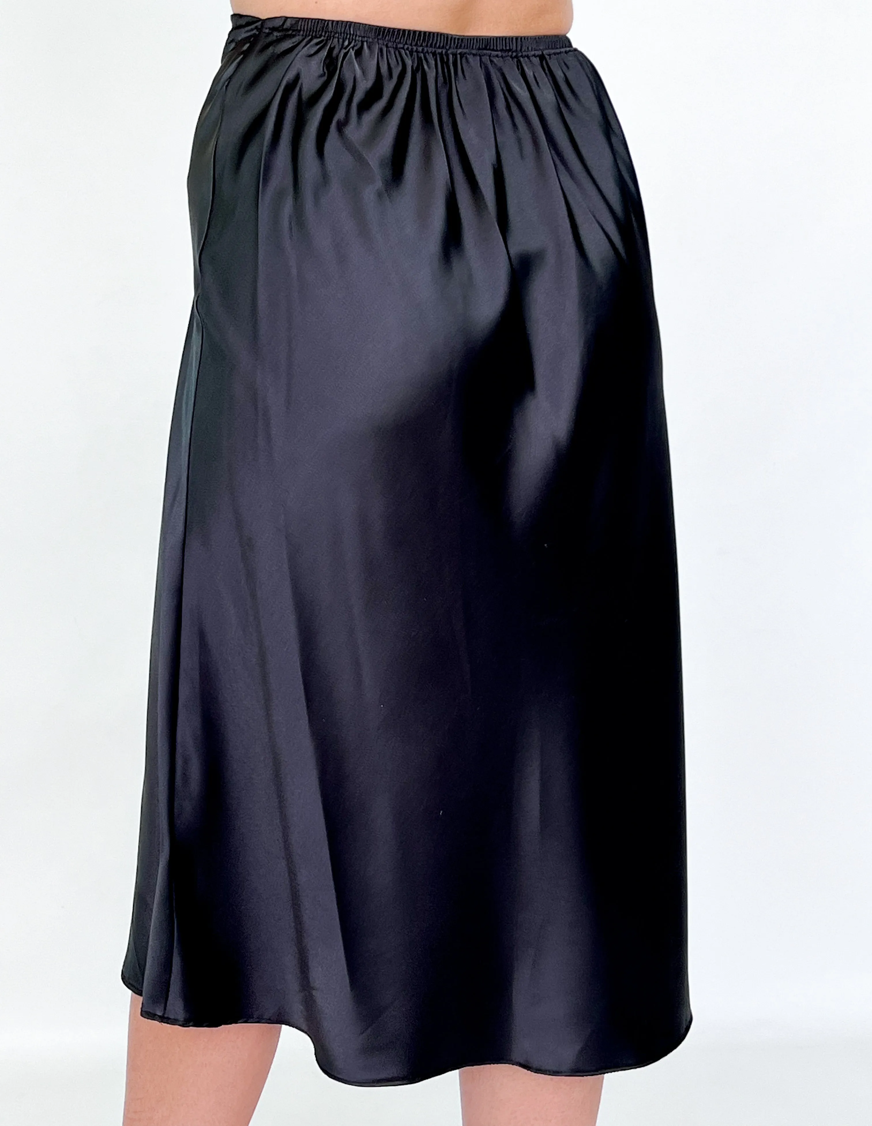 Olive - Black Satin Midi Skirt