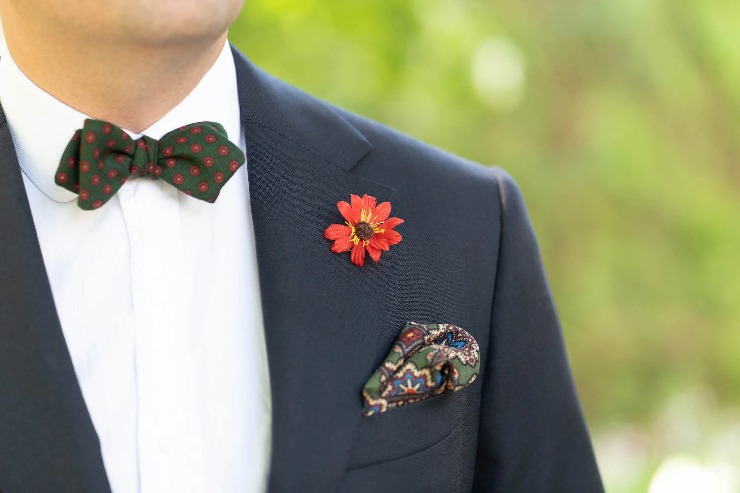 Olive Green Micropattern Wool Challis Bow Tie