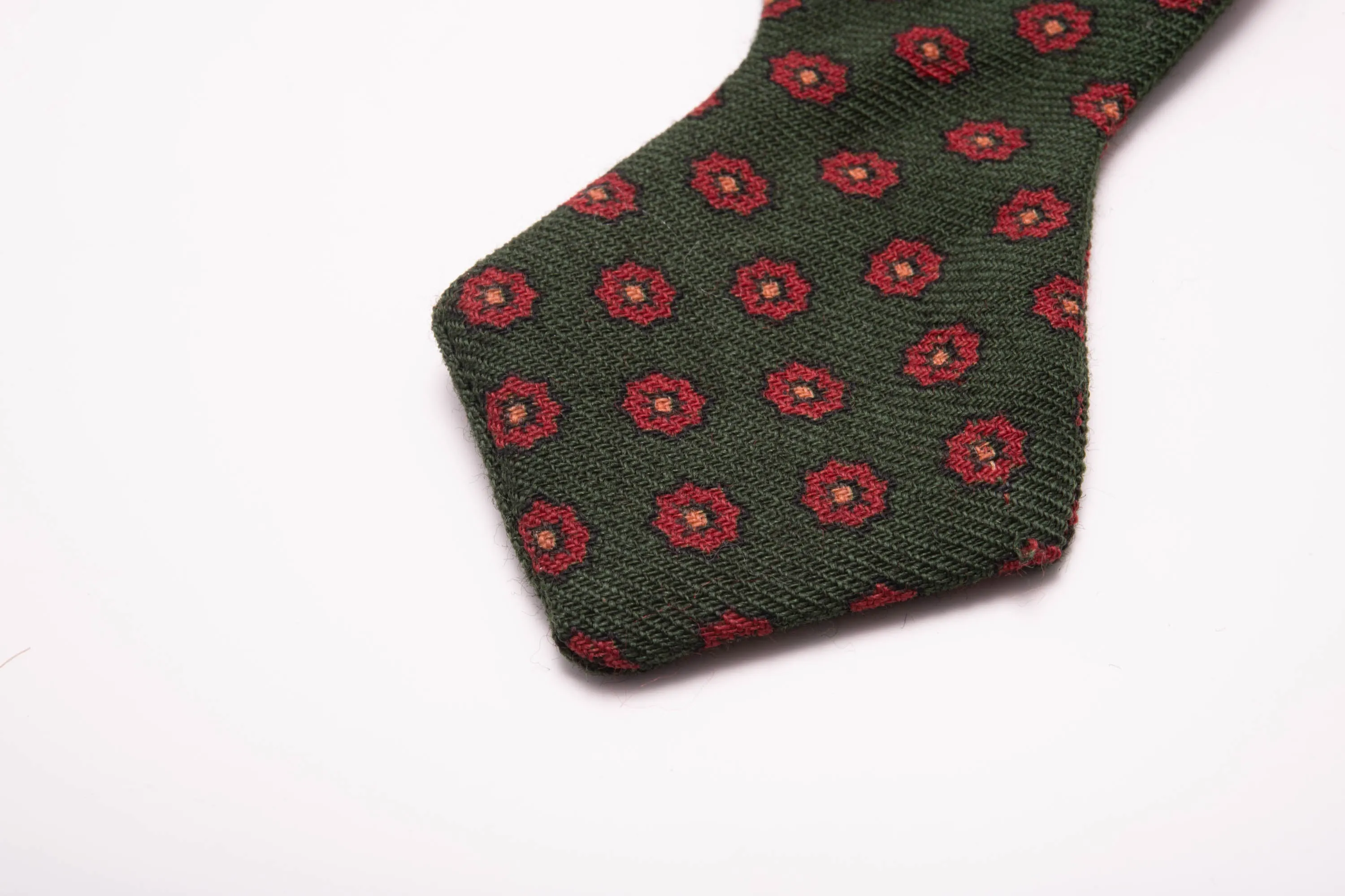 Olive Green Micropattern Wool Challis Bow Tie