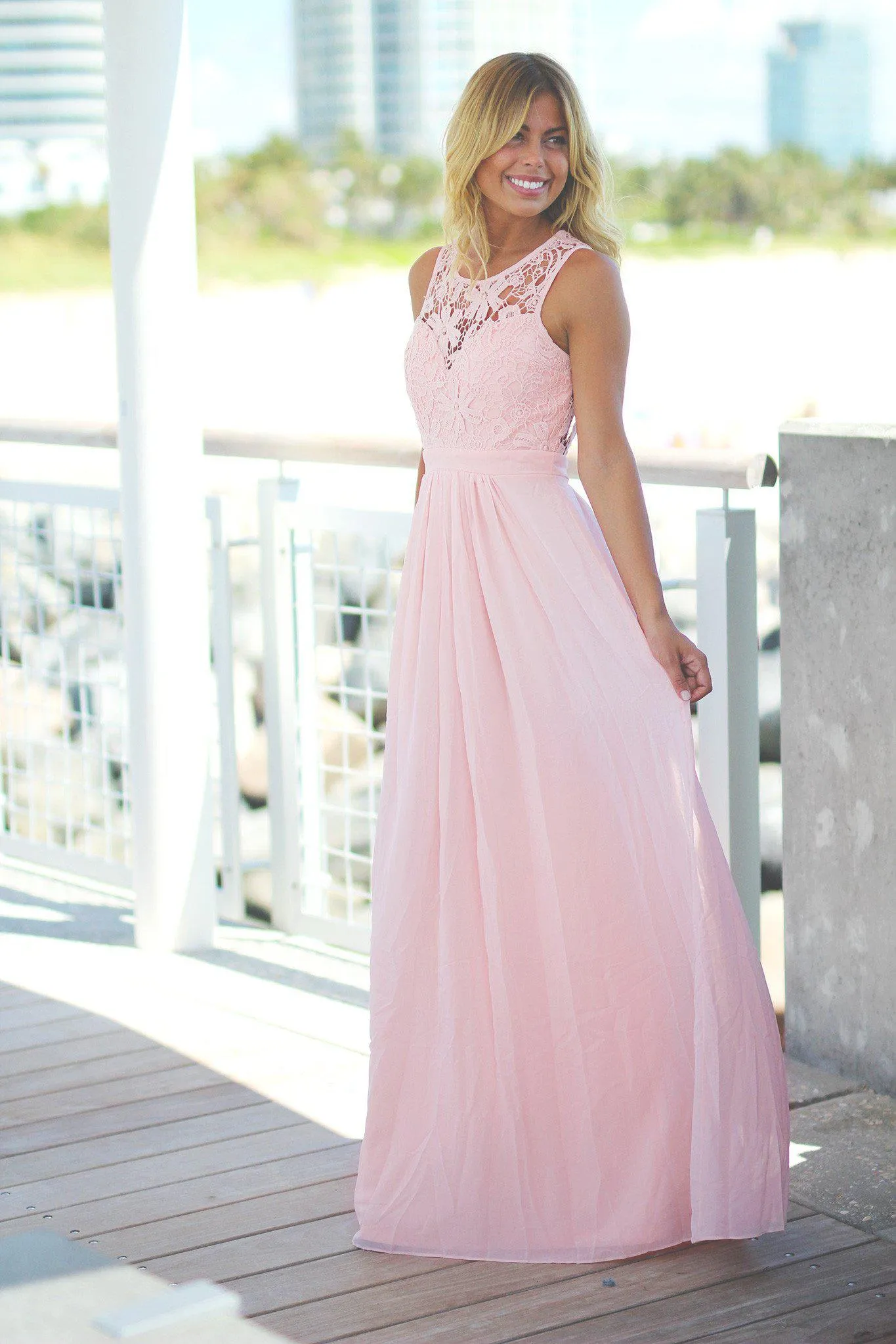 Pink Lace Maxi Dress