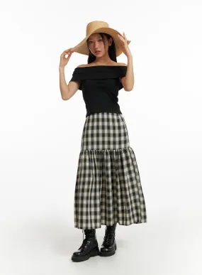 Plaid Flare Maxi Skirt IM404