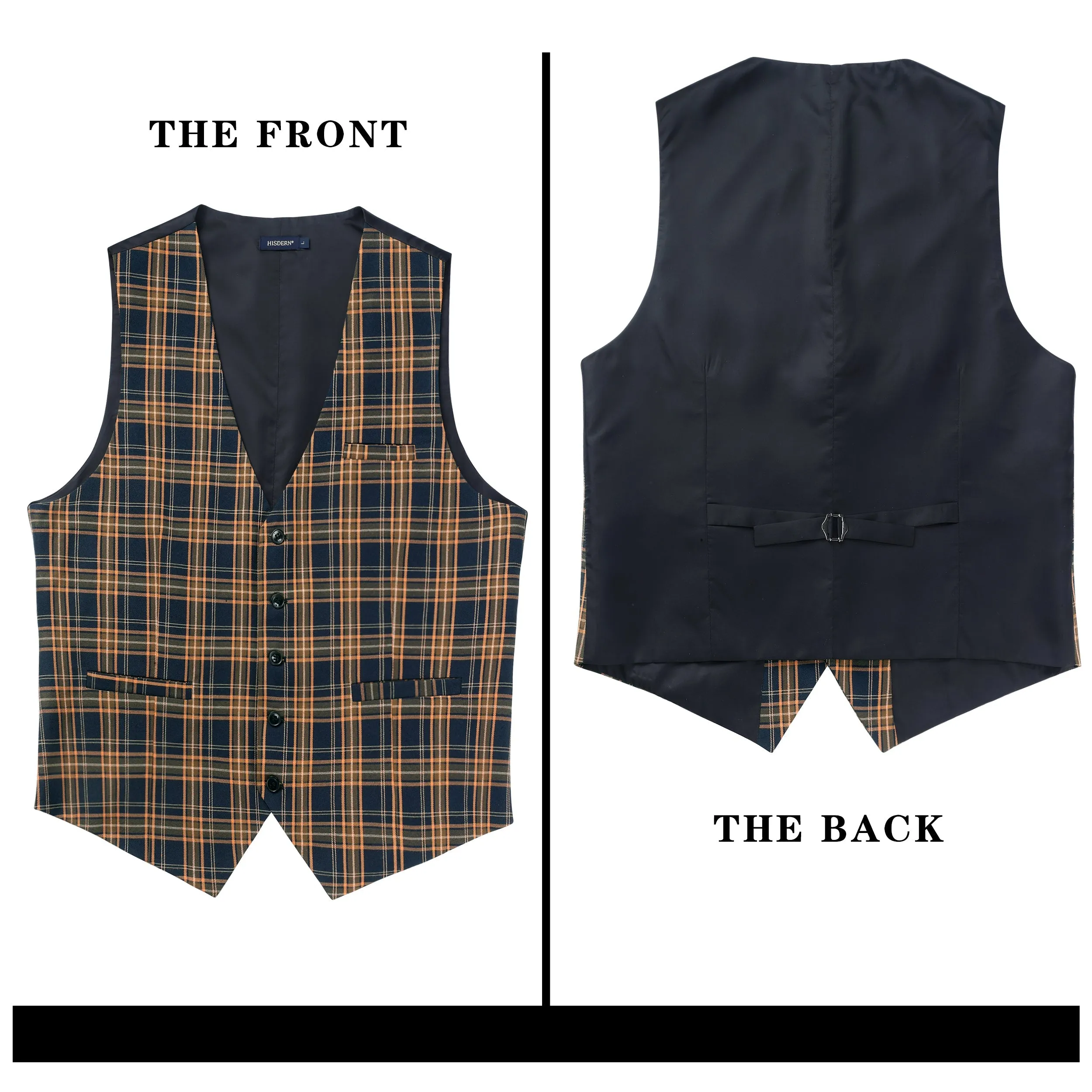 Plaid Slim Suit Vest - B2-BROWN/BLUE