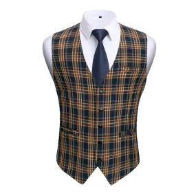 Plaid Slim Suit Vest - B2-BROWN/BLUE