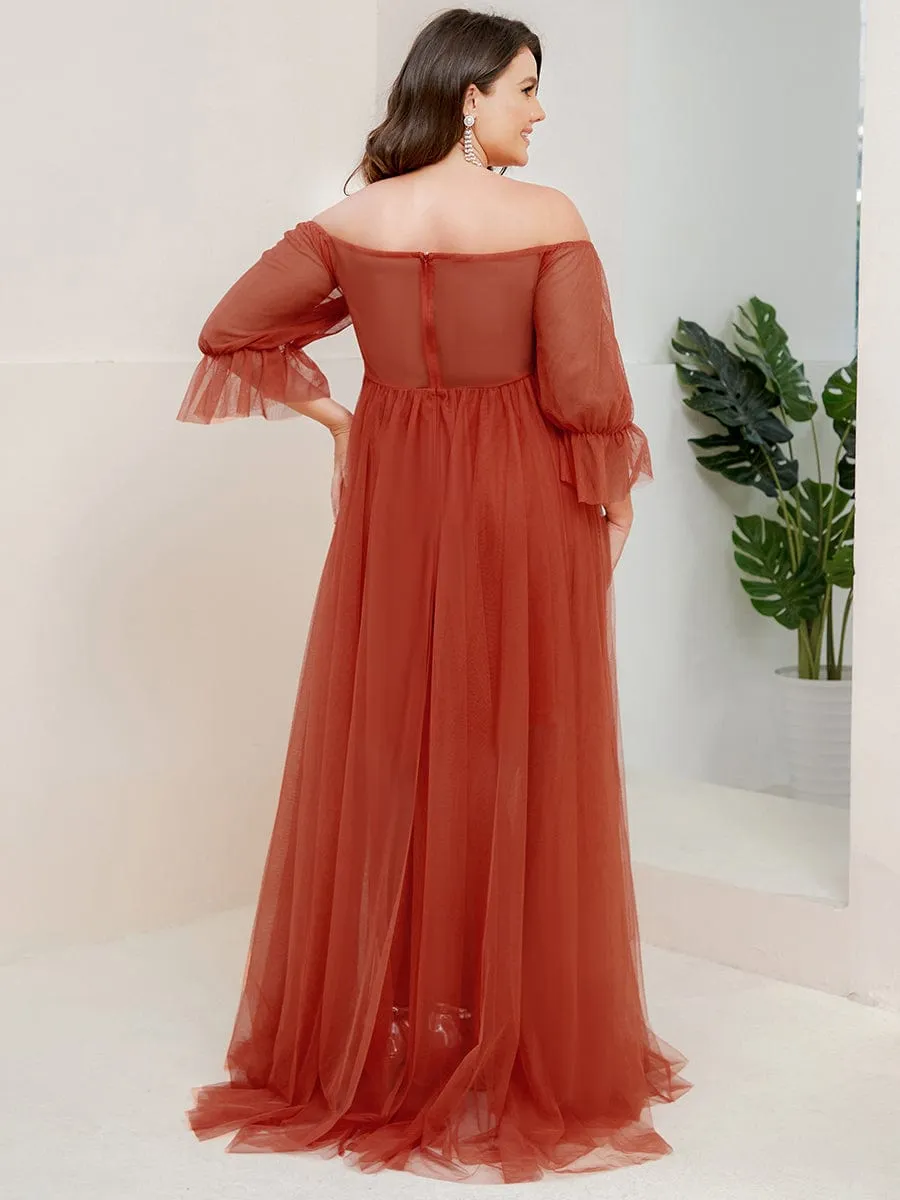 Plus Size Off-Shoulder Tulle Double Skirt Maxi Maternity Dress