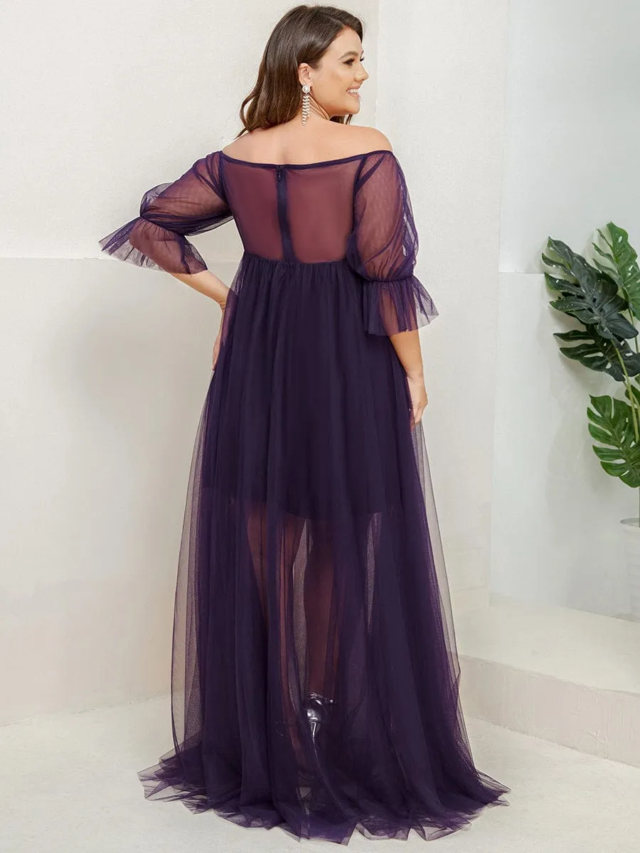 Plus Size Off-Shoulder Tulle Double Skirt Maxi Maternity Dress