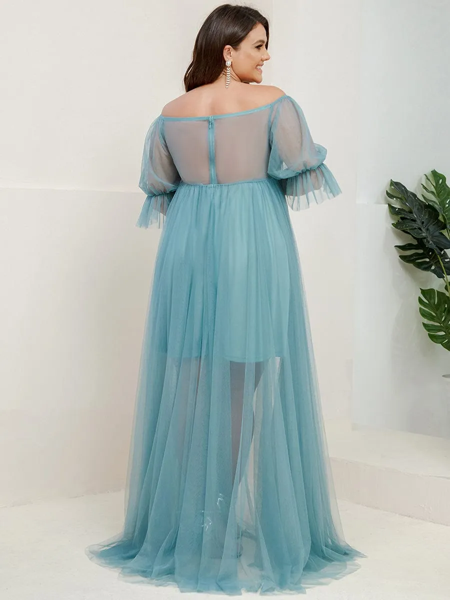 Plus Size Off-Shoulder Tulle Double Skirt Maxi Maternity Dress