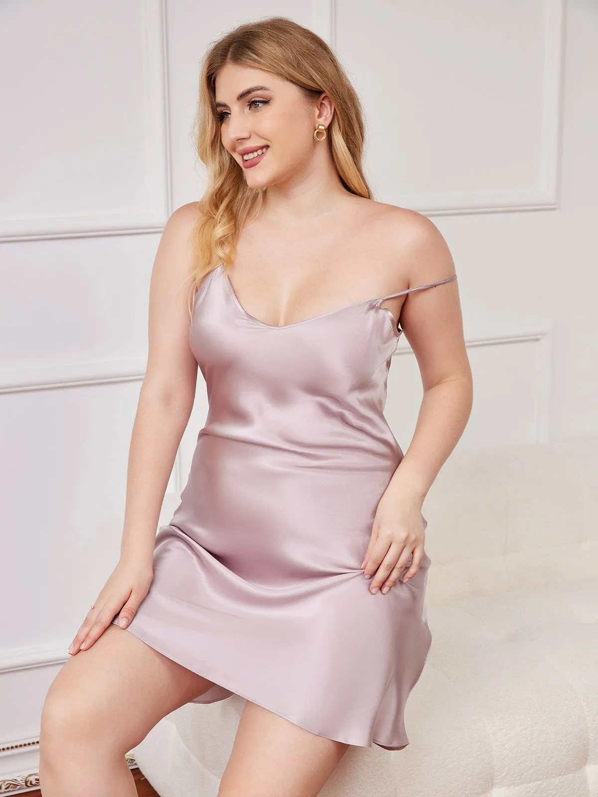 Plus Size Pure Silk Sexy Chemise Slip Nightgown