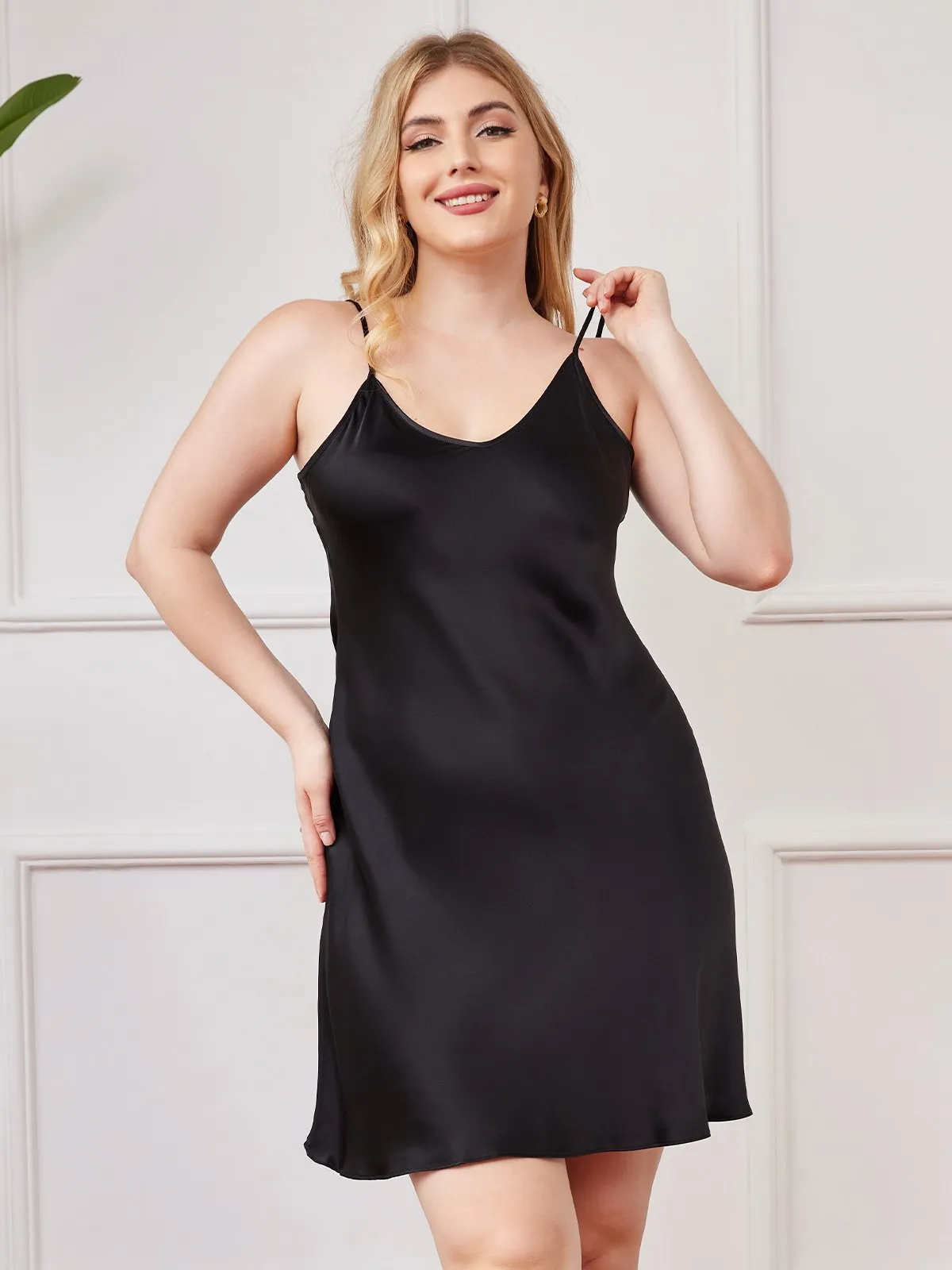 Plus Size Pure Silk Sexy Chemise Slip Nightgown