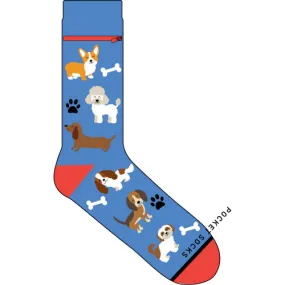 Pocket Socks PS 12121 Dogs on Blue with Red, Womens