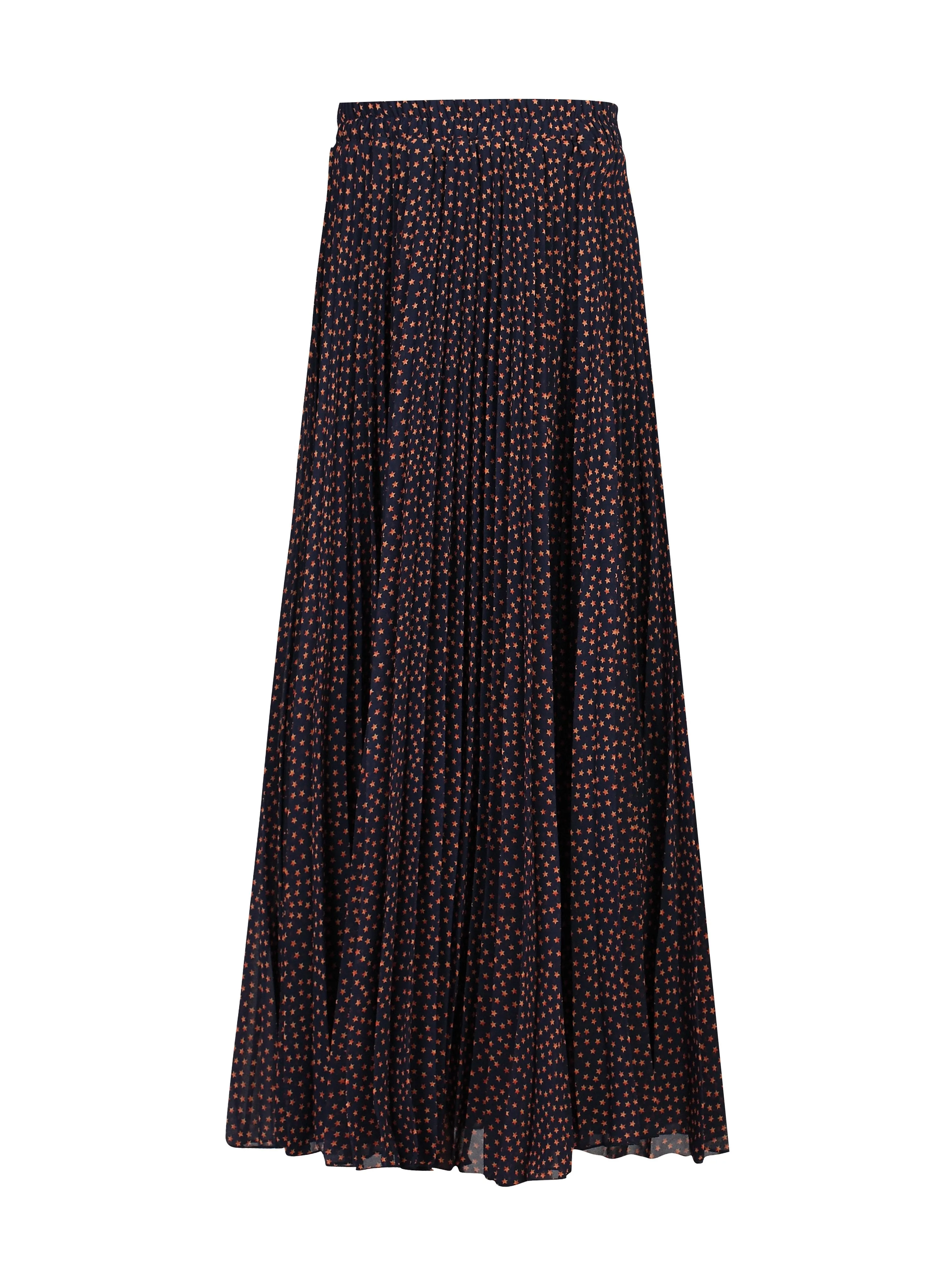 Print Pleated Maxi Skirt, Navy Star