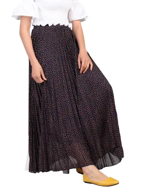 Print Pleated Maxi Skirt, Navy Star