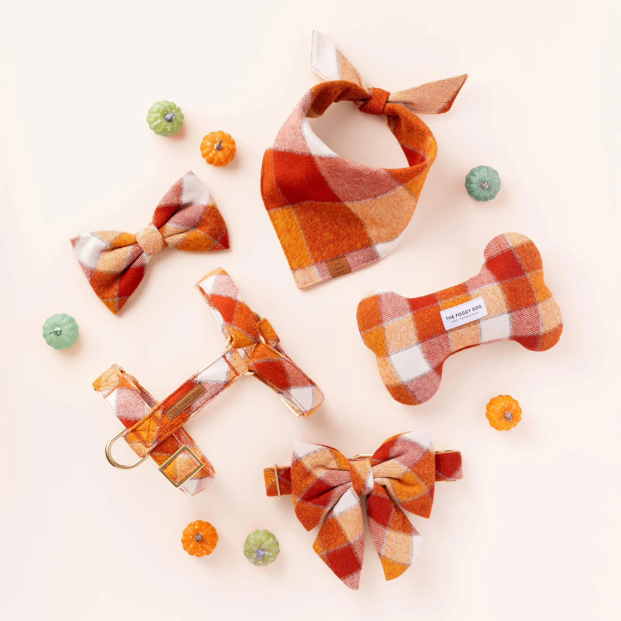 Pumpkin Spice Plaid Flannel Dog Bow Tie