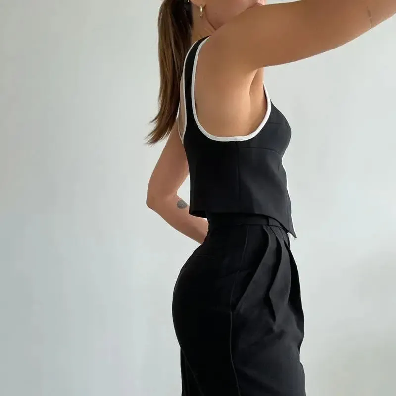 Pure Black Elegant Shoulder Strap Vest Design Beautiful Back