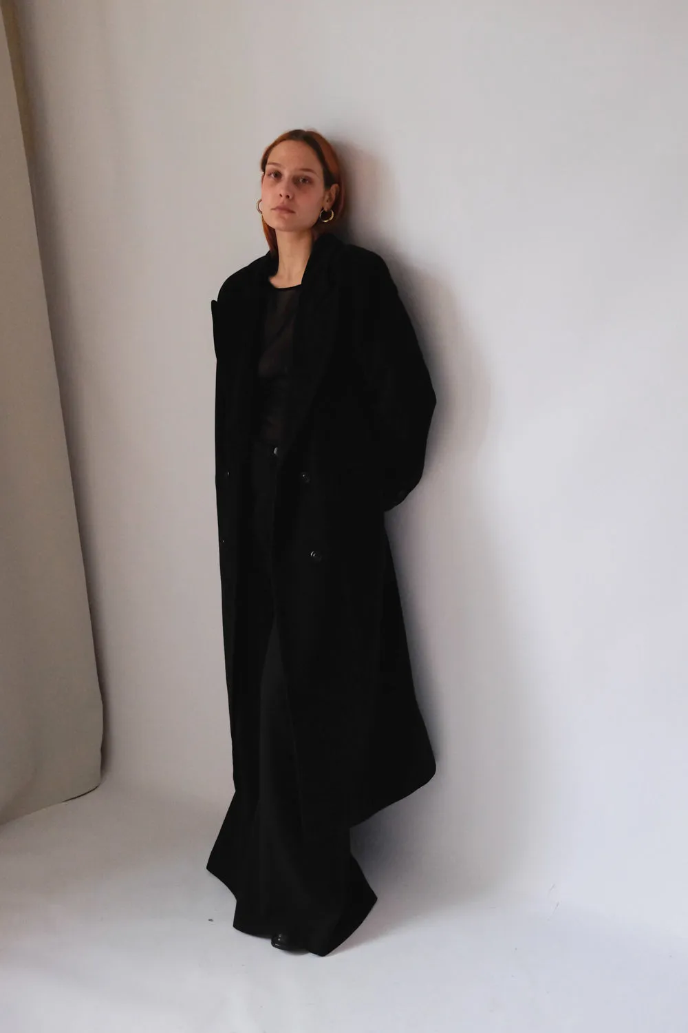 PURE CASHMERE WOOL BLACK LONG BLAZER COAT