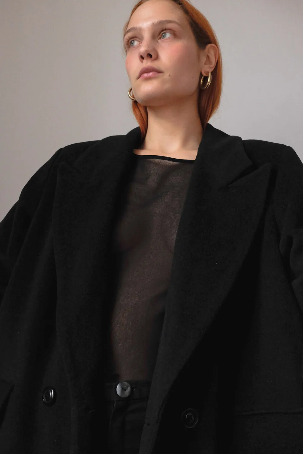 PURE CASHMERE WOOL BLACK LONG BLAZER COAT