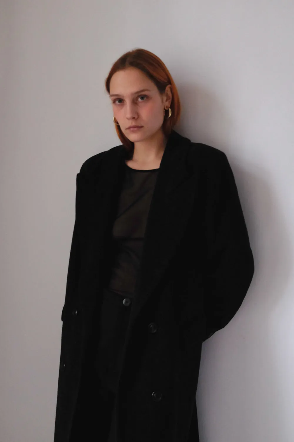 PURE CASHMERE WOOL BLACK LONG BLAZER COAT