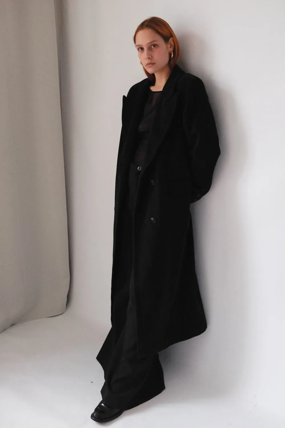 PURE CASHMERE WOOL BLACK LONG BLAZER COAT