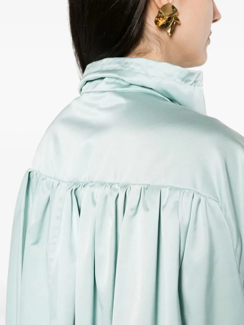 raglan-sleeve satin parka coat