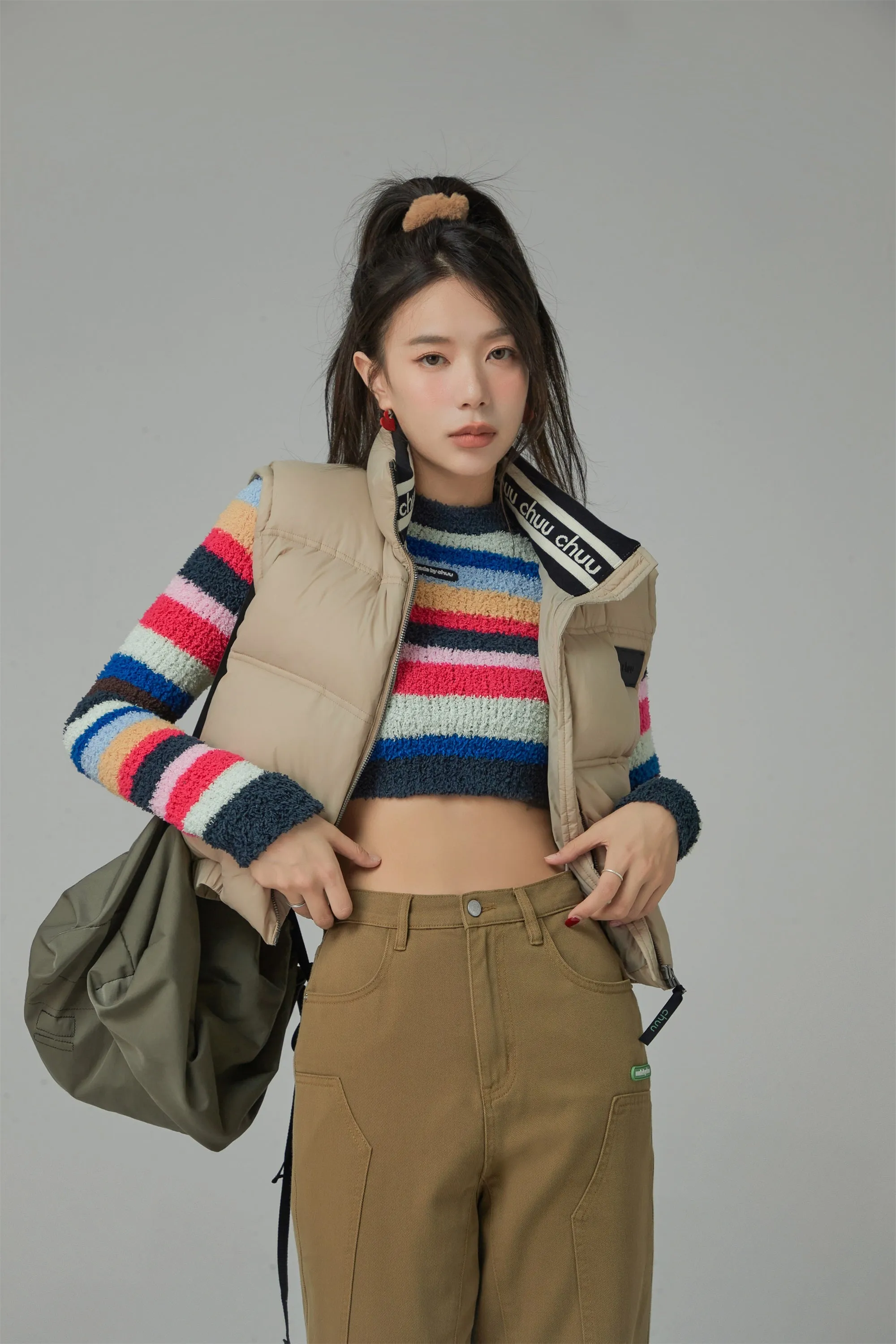 Rainbow Stripe Cropped Knit Sweater