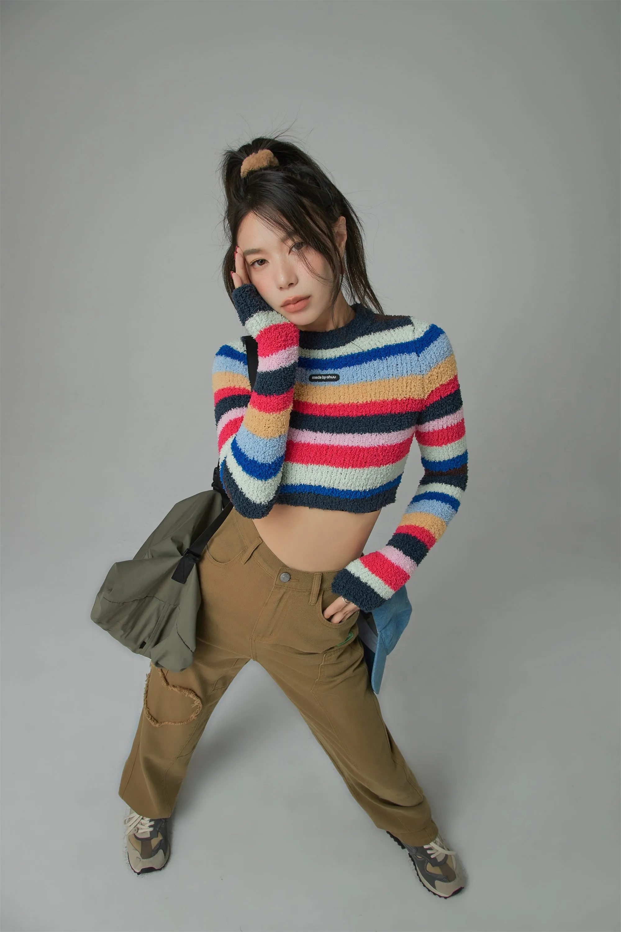 Rainbow Stripe Cropped Knit Sweater