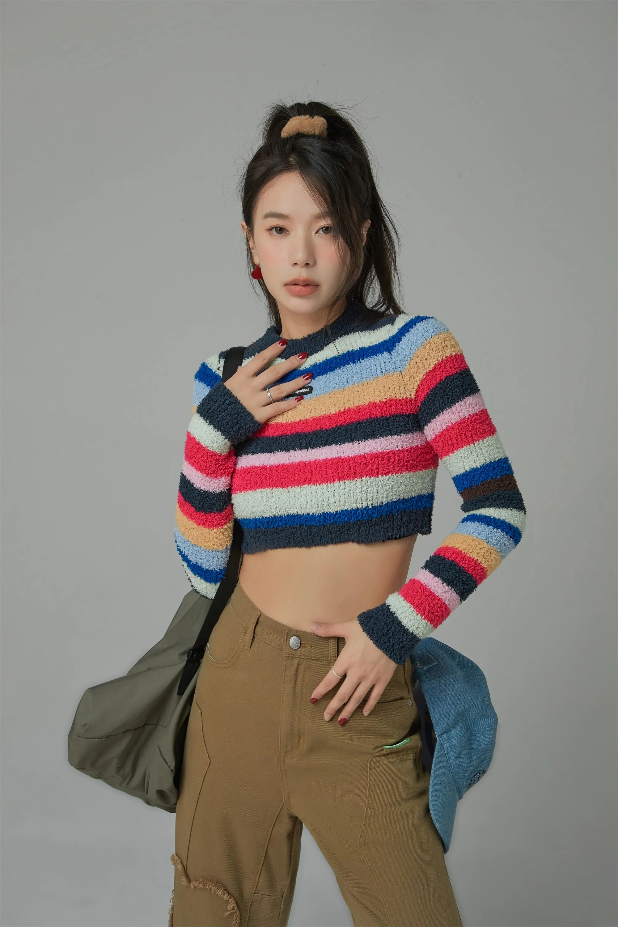 Rainbow Stripe Cropped Knit Sweater