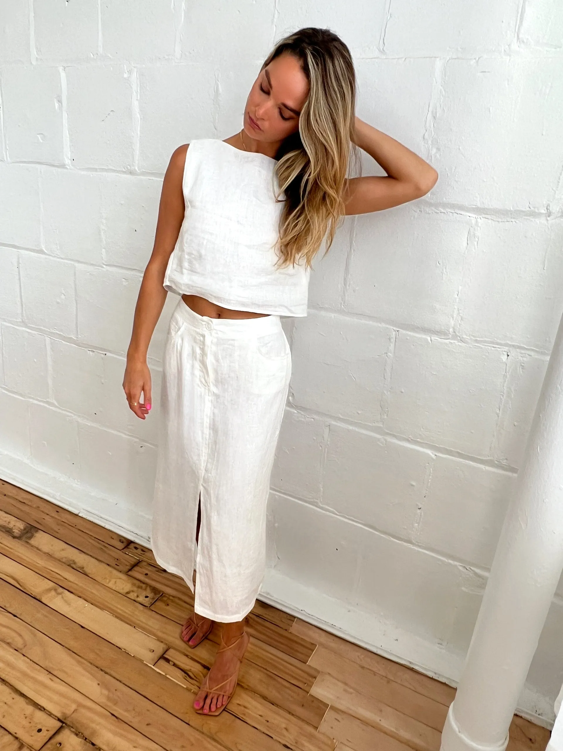 raleigh linen midi skirt