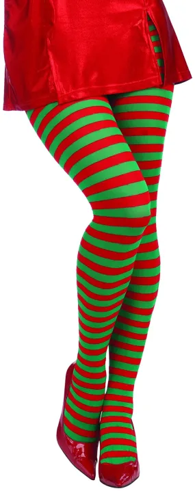 Red and Green Christmas Striped Tights