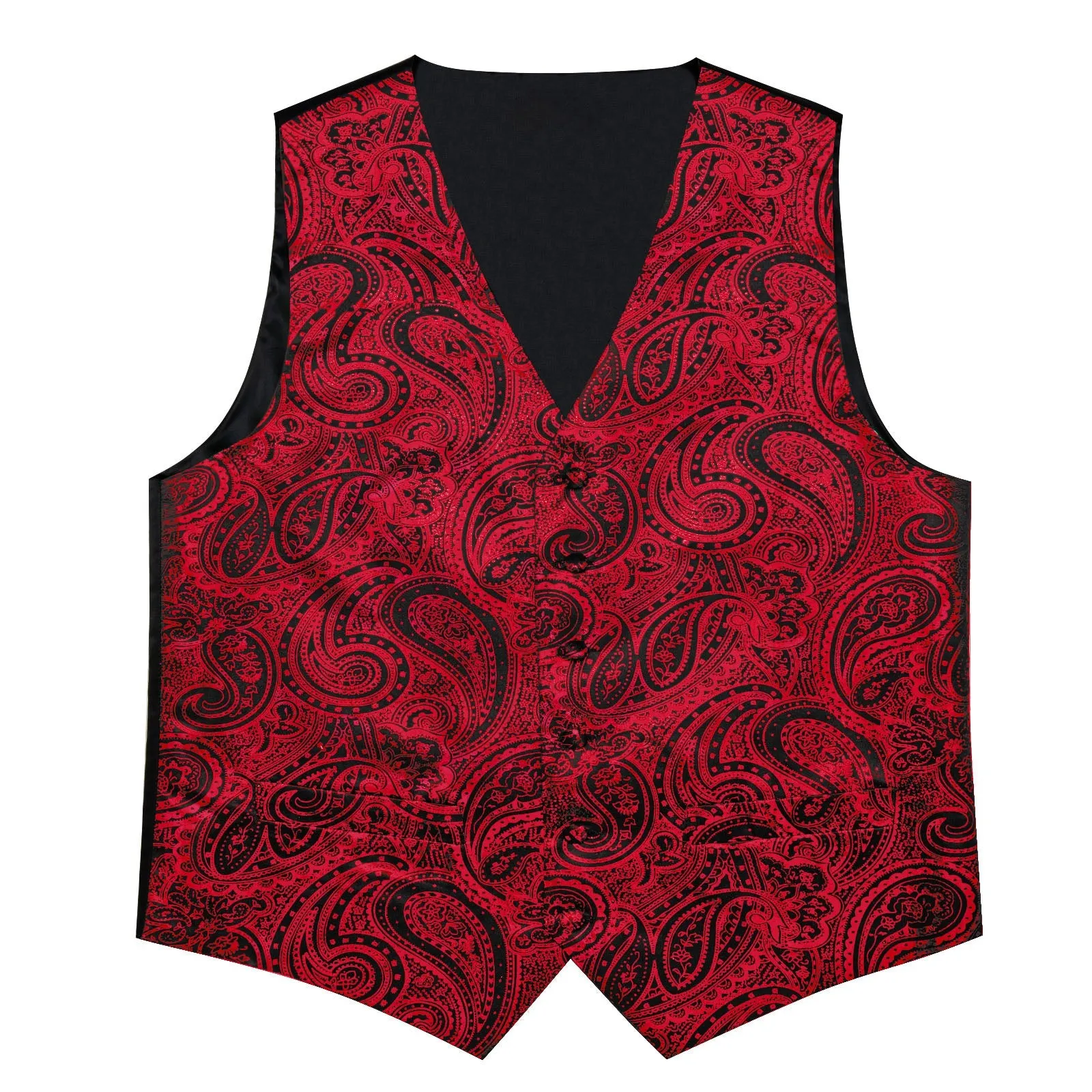 Red Paisley Silk Men's Vest Hanky Cufflinks Tie Set