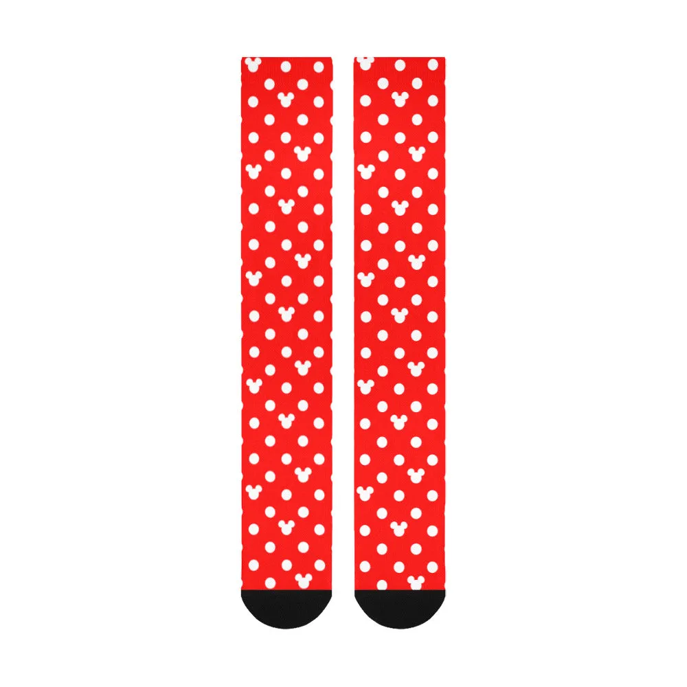 Red With White Mickey Polka Dots Over-The-Calf Socks