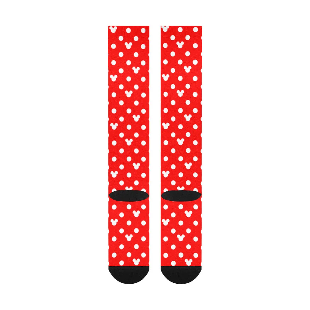 Red With White Mickey Polka Dots Over-The-Calf Socks