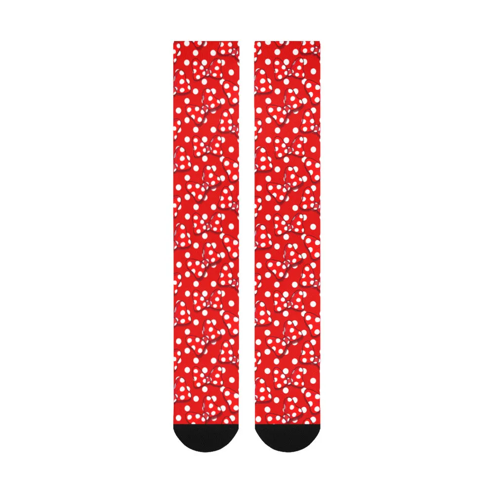 Red With White Polka Dot And Bows Over-The-Calf Socks