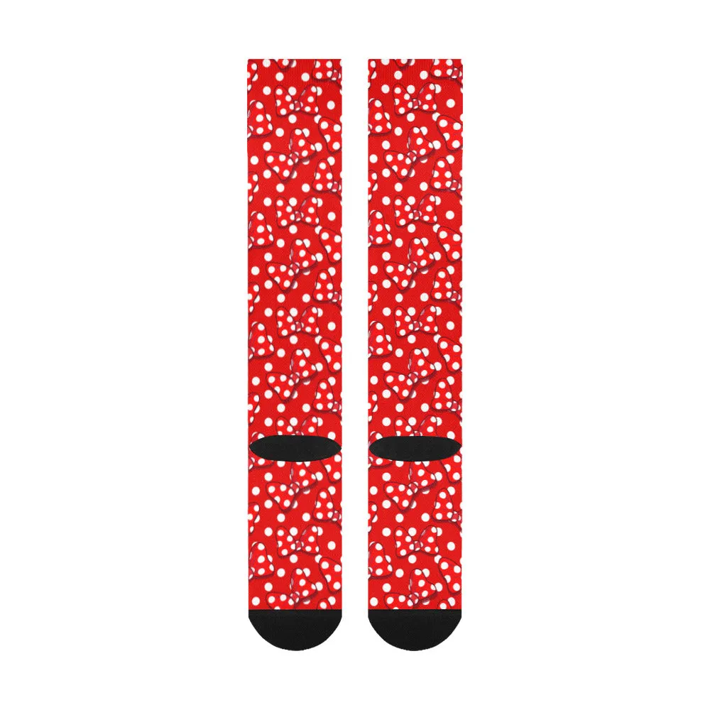 Red With White Polka Dot And Bows Over-The-Calf Socks