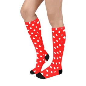 Red With White Polka Dots Over-The-Calf Socks