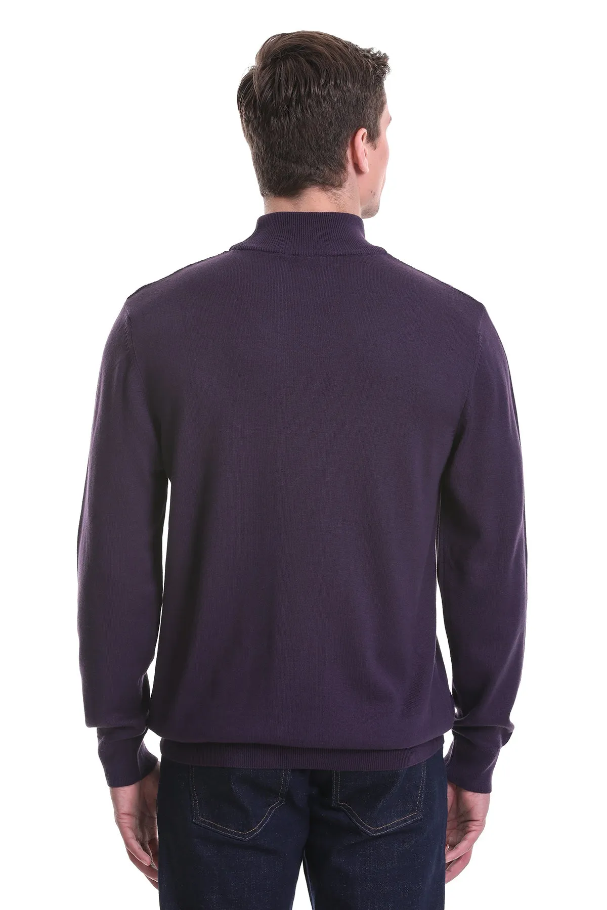 Regular Fit Light Purple Cotton Blend Mock Neck Sweater