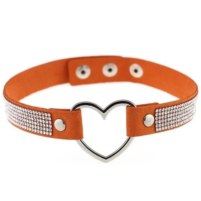 Rhinestone Heart Choker