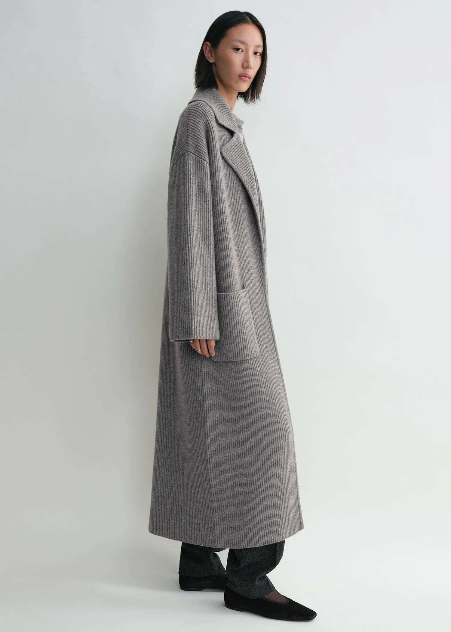 Rib-knit cardi coat grey melange