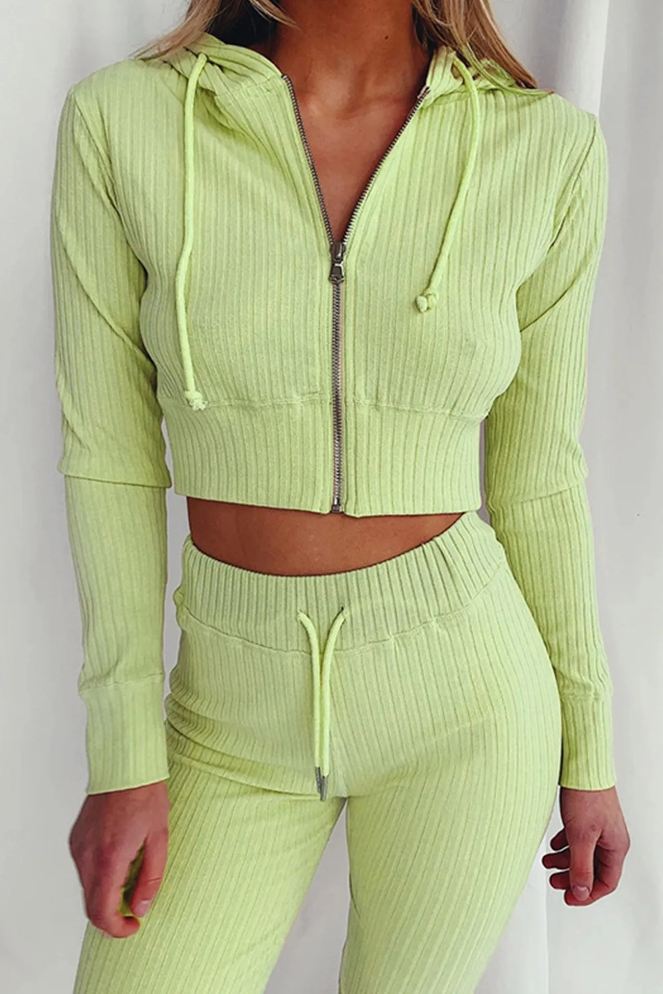 Ribbed Knit Hoodie Long Pants Suits