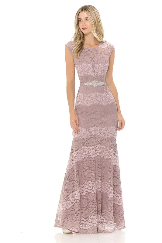 Rose/Pink Sheer Lace Sweetheart Color Block Formal Dress