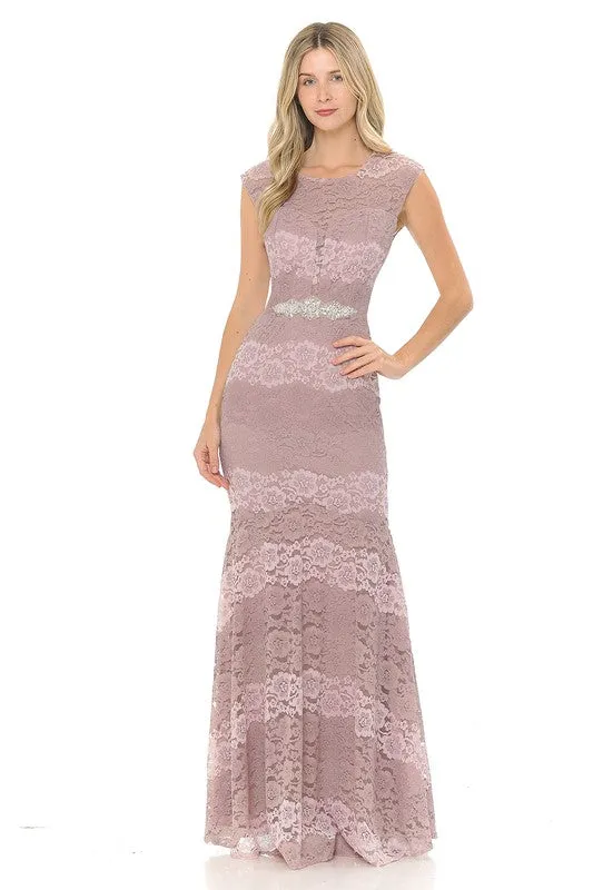 Rose/Pink Sheer Lace Sweetheart Color Block Formal Dress