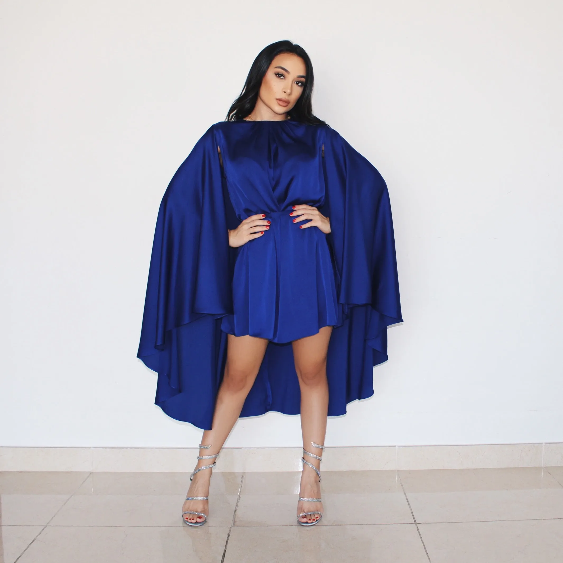 ROYAL BLUE CAPE MINI DRESS