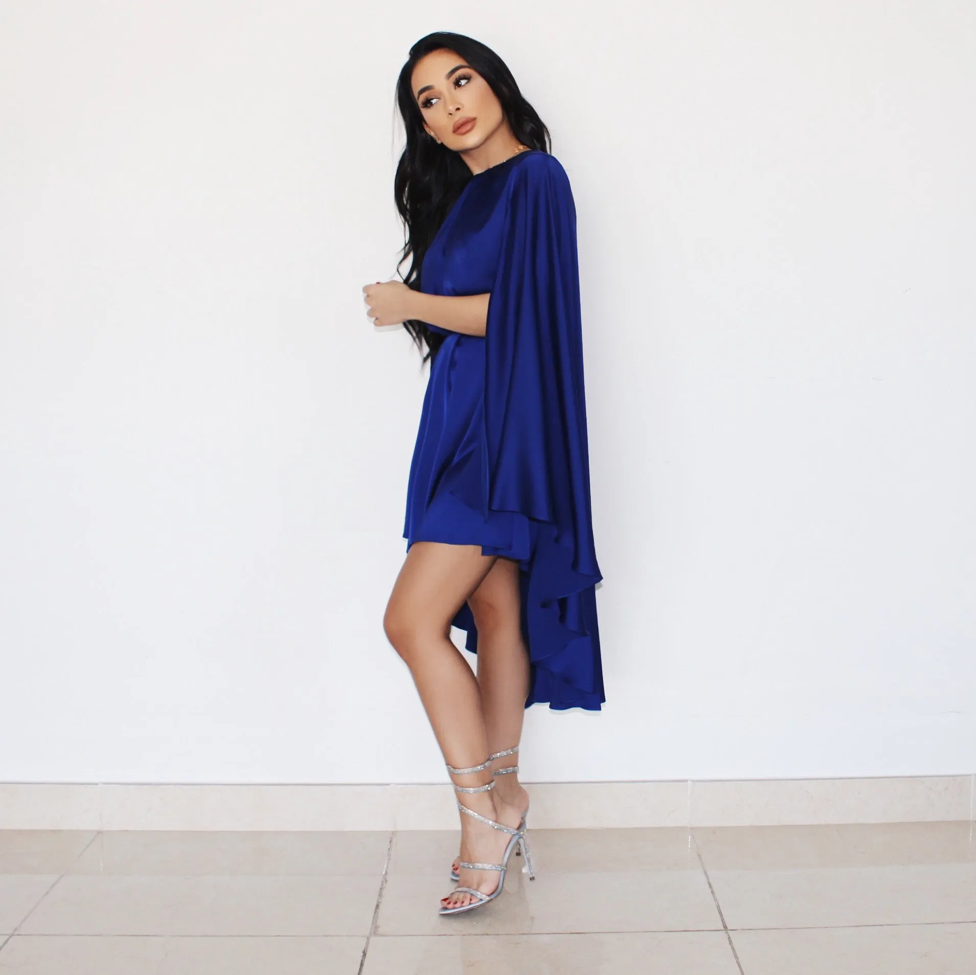 ROYAL BLUE CAPE MINI DRESS