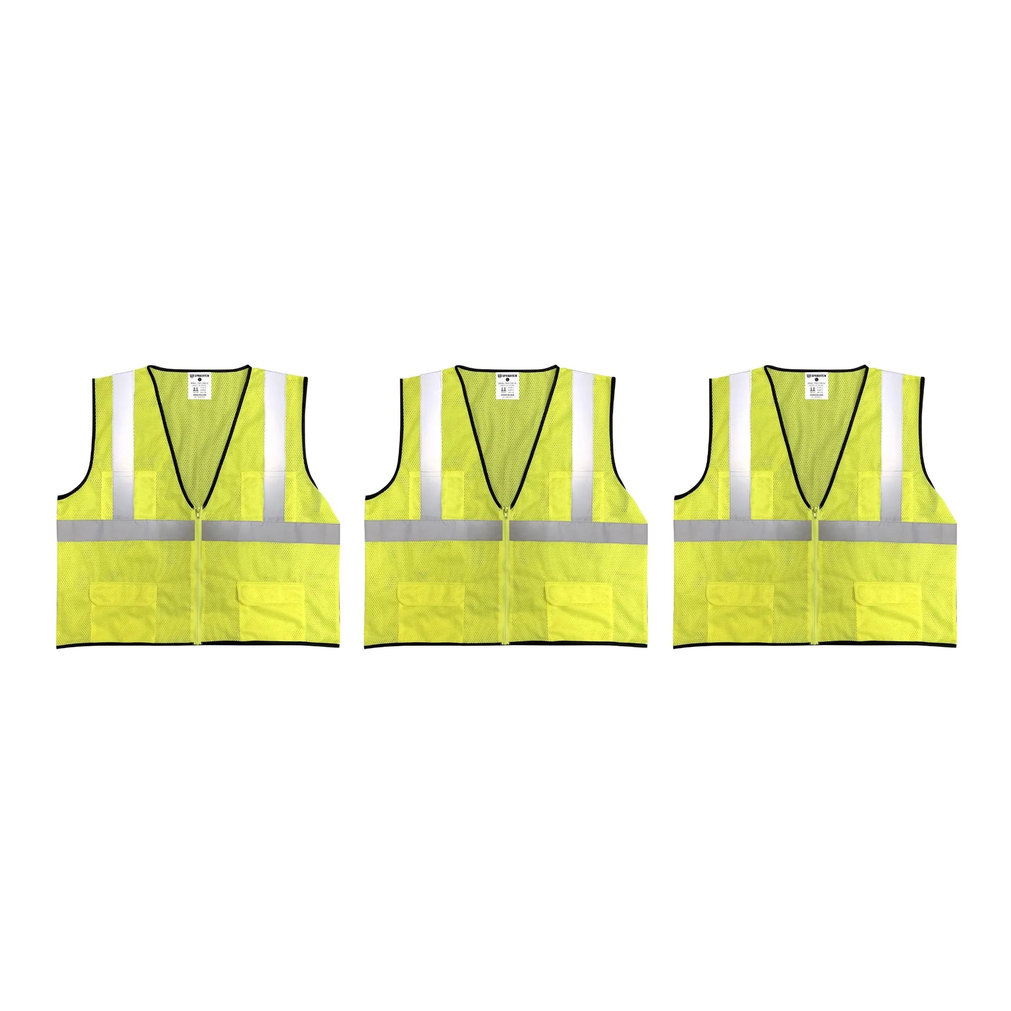 Safety Main 05EAMYZ Economy Vest, Class 2, All Mesh, Hi-Vis Yellow, Pack of 3