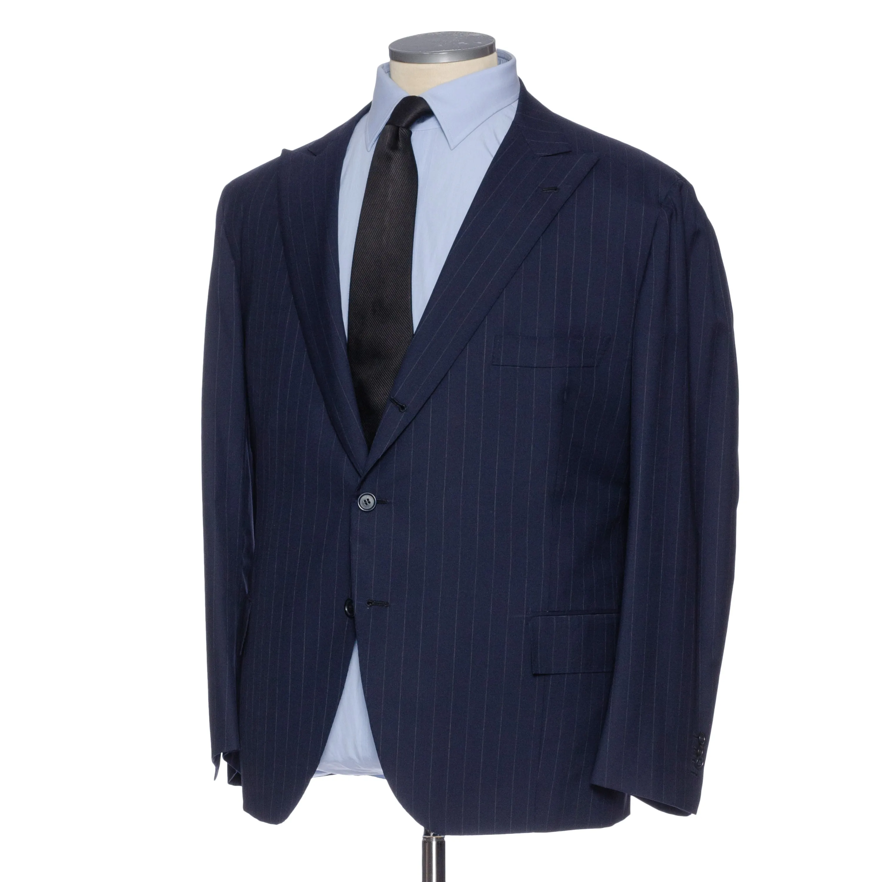 Sartoria CHIAIA Bespoke Handmade Blue Striped Loro Piana Wool Suit 62 NEW 52 Big