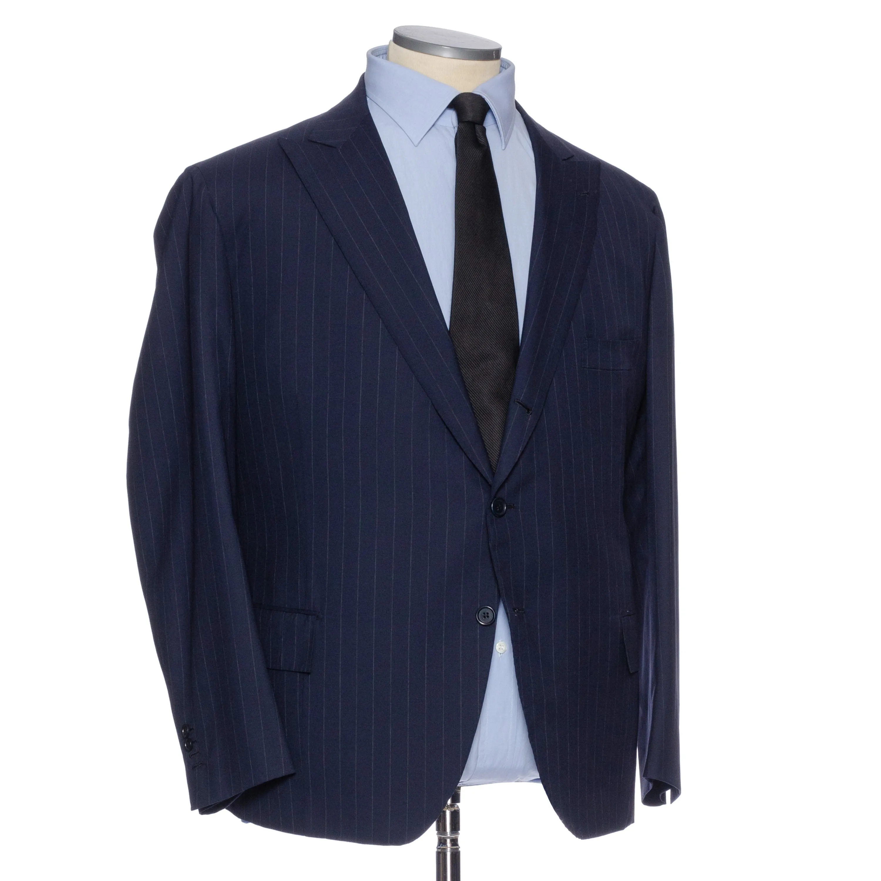 Sartoria CHIAIA Bespoke Handmade Blue Striped Loro Piana Wool Suit 62 NEW 52 Big