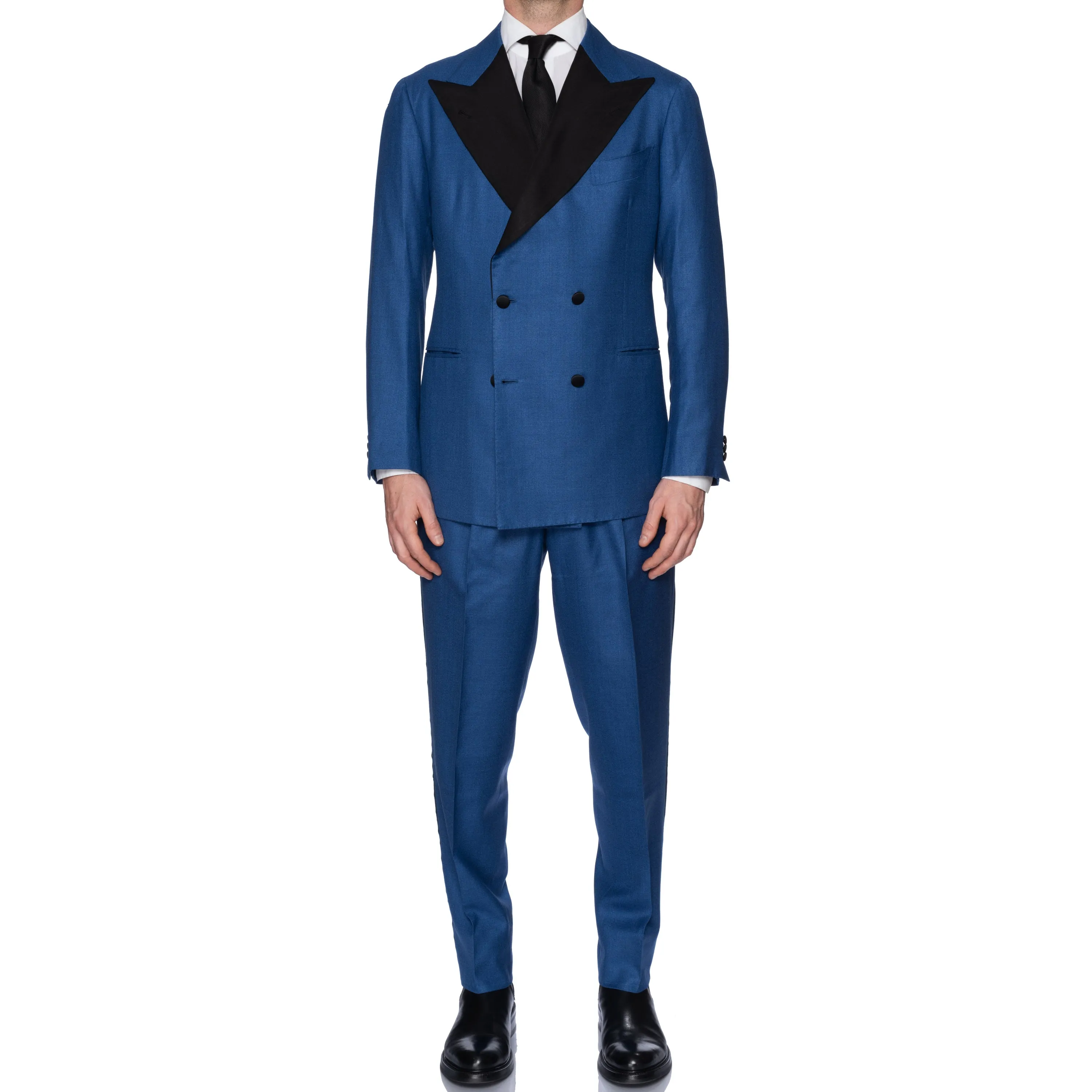 Sartoria CHIAIA Bespoke Handmade Blue Wool Super 150's DB Tuxedo Suit 52 NEW 42