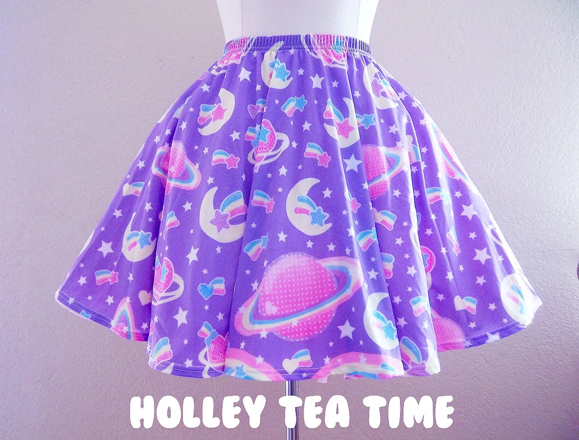 Saturn's Wish Purple Mini Skater Skirt