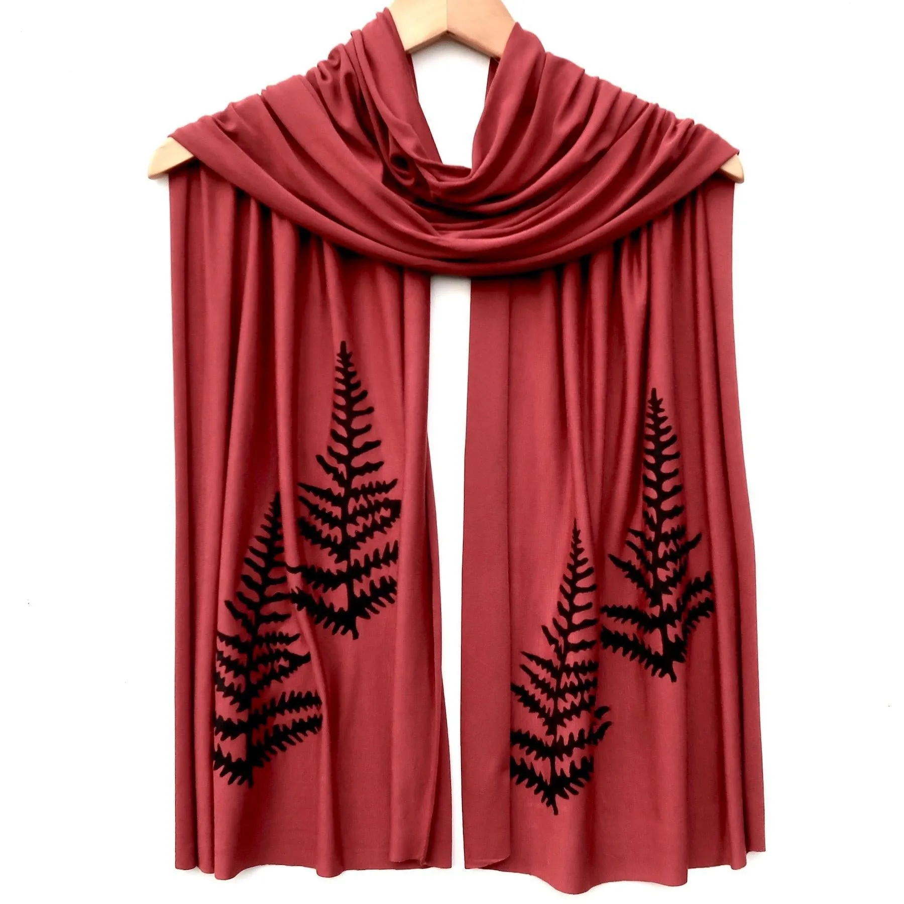 Scarf Wide - Cinnamon Fern (White Ink) by Windsparrow Studio