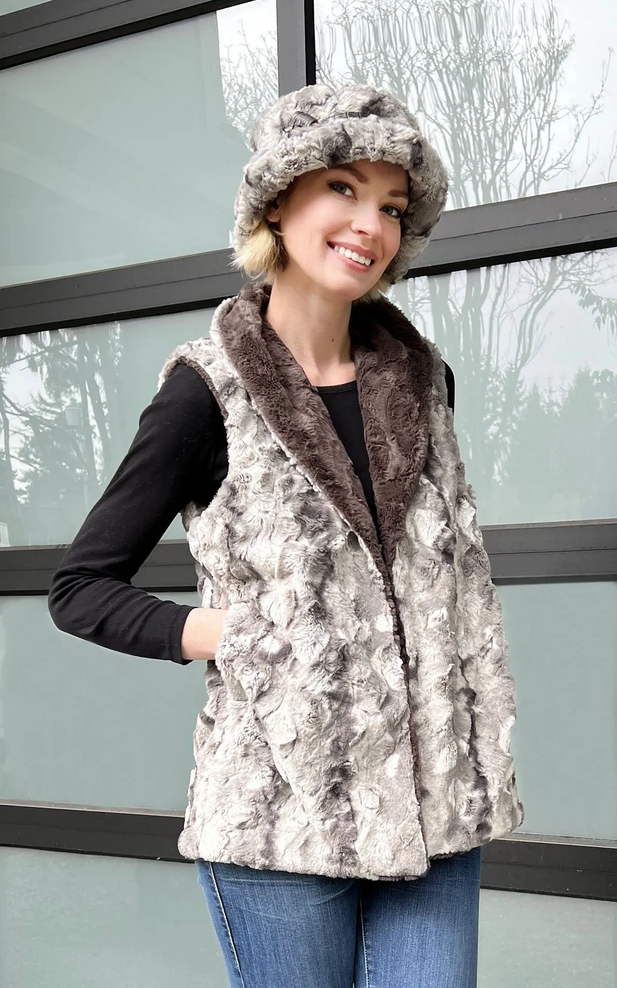 Shawl Collar Vest - Cascade Luxury Faux Furs