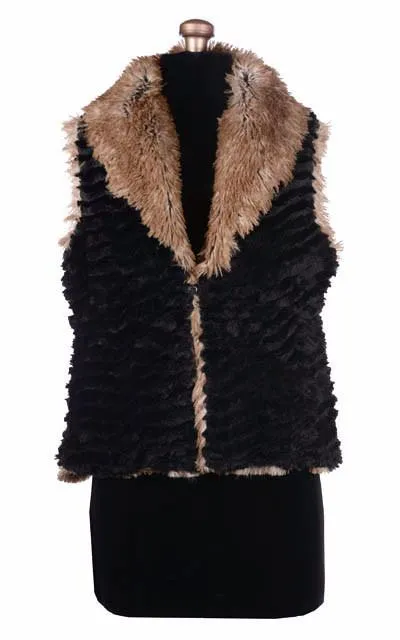 Shawl Collar Vest, Reversible less pockets - Desert Sand in Midnight Faux Fur with Red Fox