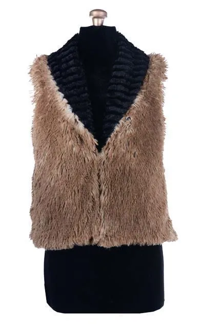 Shawl Collar Vest, Reversible less pockets - Desert Sand in Midnight Faux Fur with Red Fox